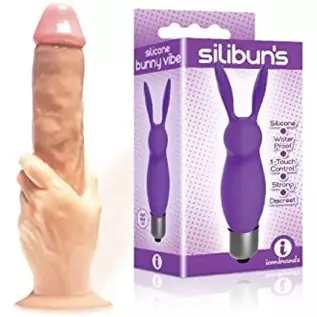 Sexy, Kinky Gift Set Bundle of Massive The Grip Cock-in-Hand Dildo and Icon Brands Silibuns, Silicone Bunny Bullet, Purple