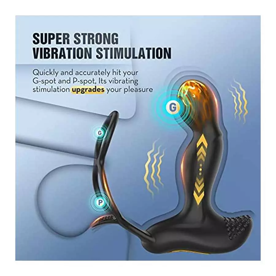 Prostate Massager Anal Plug Vibrator - Anal Sex Toys with Dual Cock Ring, Anus Stimulator Butt Plug with 7 Vibrating Modes Remot