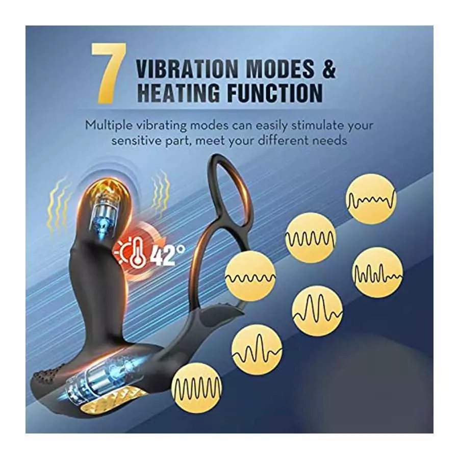 Prostate Massager Anal Plug Vibrator - Anal Sex Toys with Dual Cock Ring, Anus Stimulator Butt Plug with 7 Vibrating Modes Remot