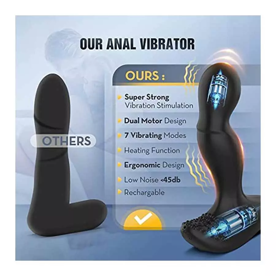 Prostate Massager Anal Plug Vibrator - Anal Sex Toys with Dual Cock Ring, Anus Stimulator Butt Plug with 7 Vibrating Modes Remot