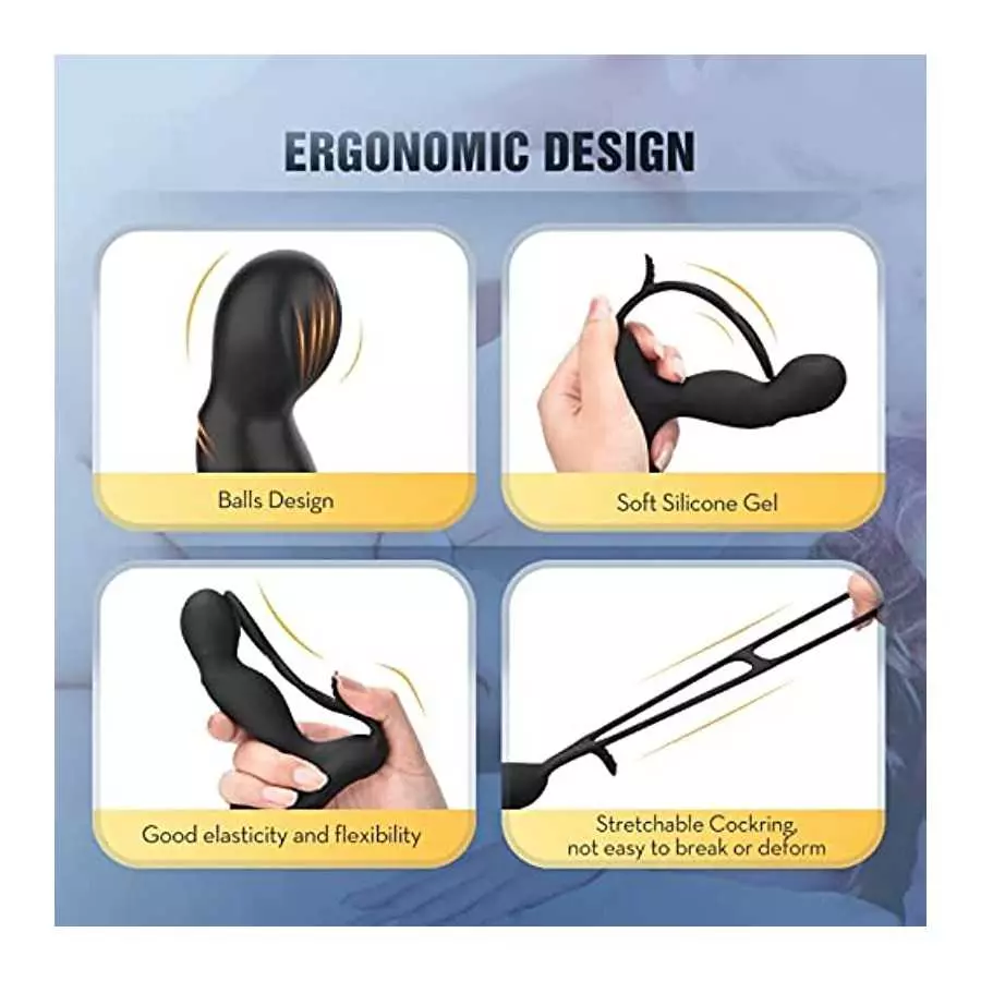 Prostate Massager Anal Plug Vibrator - Anal Sex Toys with Dual Cock Ring, Anus Stimulator Butt Plug with 7 Vibrating Modes Remot