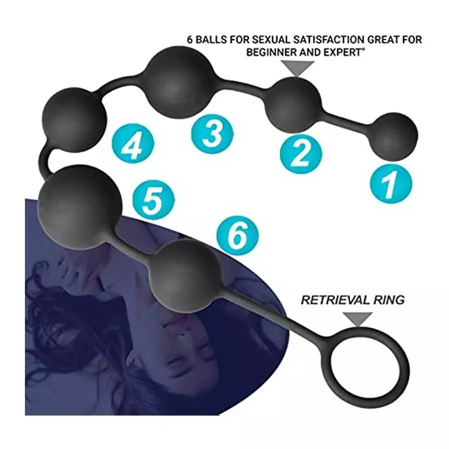 Anal Beads for Men/Women - 100% Silicone with Gradual Size Increase & Safe Pull Ring - Easy to Clean Anal Toys, BPA & Phthalate 