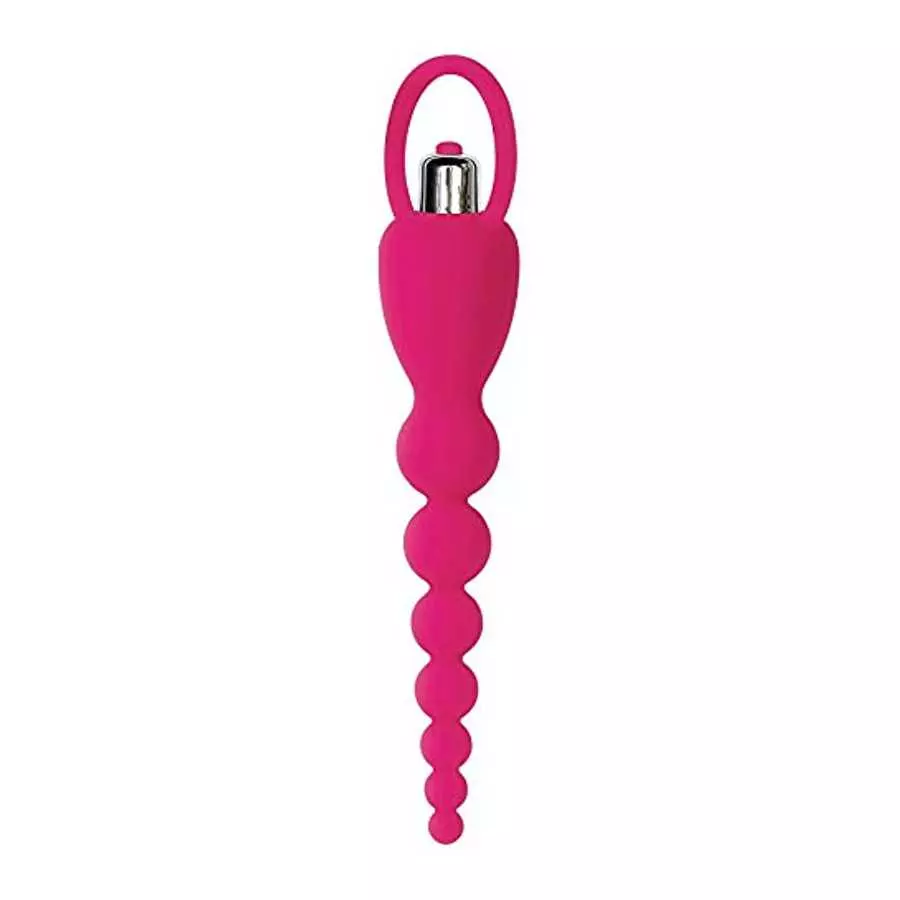 Adam & Eve Booty Bliss Vibrating Anal Beads, Pink | Waterproof Silicone Butt Plug with Removable Bullet Vibrator | 7.75” Total L