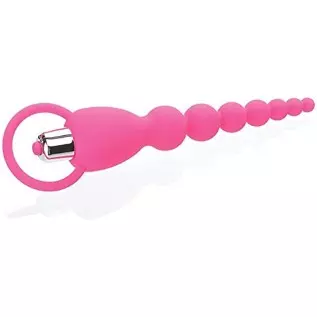 Adam & Eve Booty Bliss Vibrating Anal Beads, Pink | Waterproof Silicone Butt Plug with Removable Bullet Vibrator | 7.75” Total L