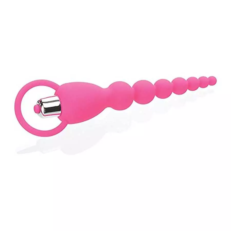 Adam & Eve Booty Bliss Vibrating Anal Beads, Pink | Waterproof Silicone Butt Plug with Removable Bullet Vibrator | 7.75” Total L