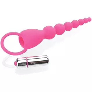 Adam & Eve Booty Bliss Vibrating Anal Beads, Pink | Waterproof Silicone Butt Plug with Removable Bullet Vibrator | 7.75” Total L