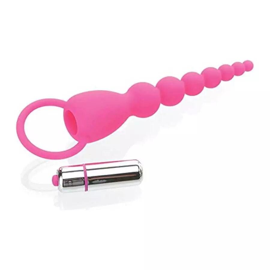 Adam & Eve Booty Bliss Vibrating Anal Beads, Pink | Waterproof Silicone Butt Plug with Removable Bullet Vibrator | 7.75” Total L