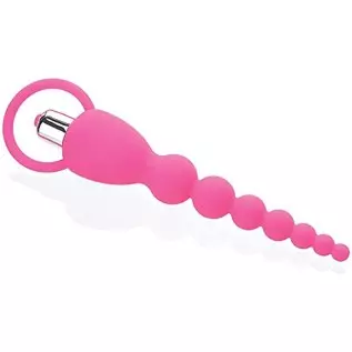 Adam & Eve Booty Bliss Vibrating Anal Beads, Pink | Waterproof Silicone Butt Plug with Removable Bullet Vibrator | 7.75” Total L