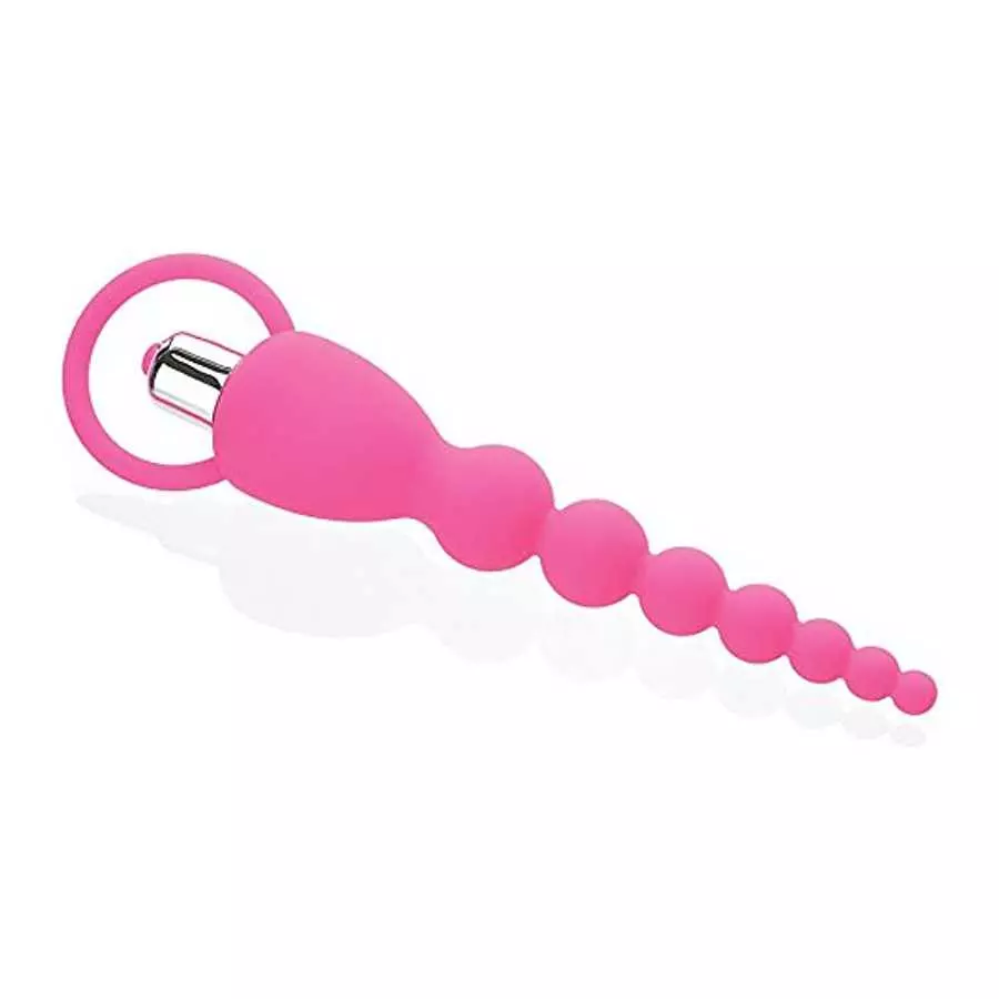 Adam & Eve Booty Bliss Vibrating Anal Beads, Pink | Waterproof Silicone Butt Plug with Removable Bullet Vibrator | 7.75” Total L