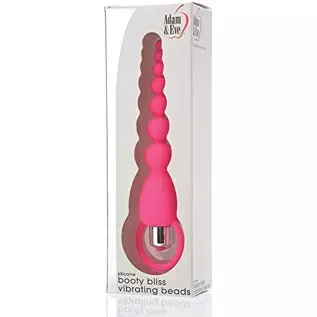 Adam & Eve Booty Bliss Vibrating Anal Beads, Pink | Waterproof Silicone Butt Plug with Removable Bullet Vibrator | 7.75” Total L