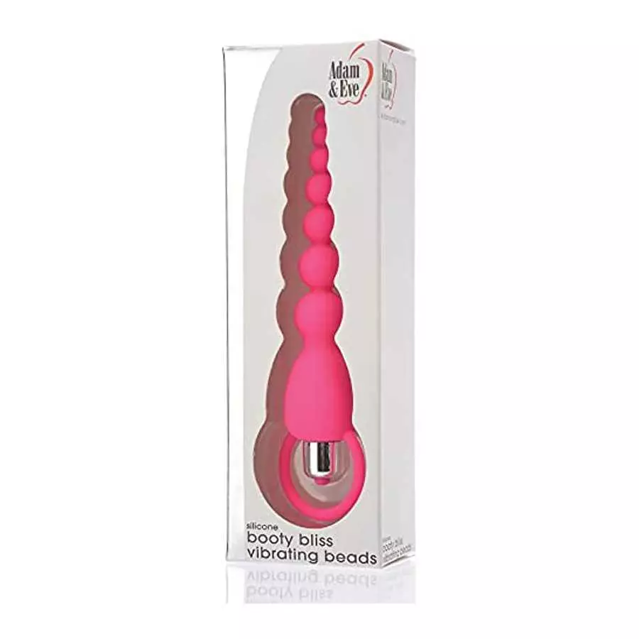 Adam & Eve Booty Bliss Vibrating Anal Beads, Pink | Waterproof Silicone Butt Plug with Removable Bullet Vibrator | 7.75” Total L