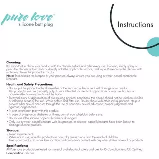 Pure Love 4.5 Inch Silicone Anal Butt Plug, Black Color, Adult Sex Toy, Classic Sex Toy