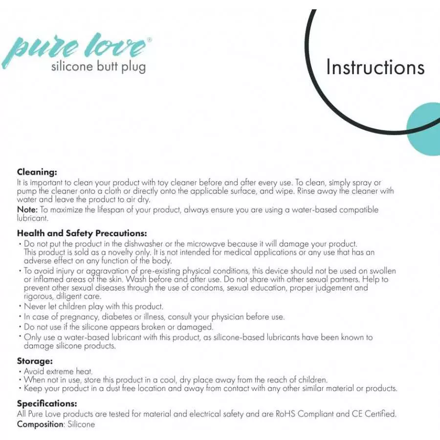 Pure Love 4.5 Inch Silicone Anal Butt Plug, Black Color, Adult Sex Toy, Classic Sex Toy