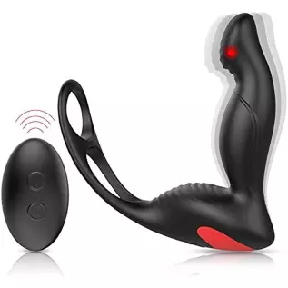 3-in-1 Remote Control Prostate Massager Vibrator with Penis Ring and Ball Loop, 9 Speeds Rechargeable Anal Sex Toy Waterproof G-