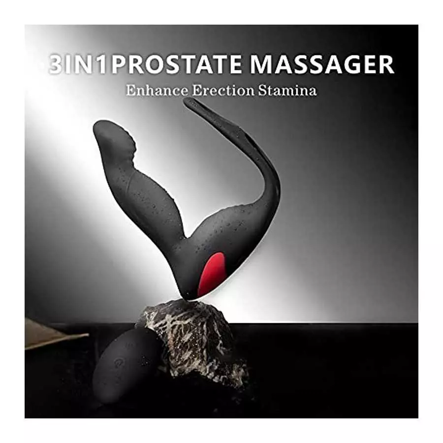 3-in-1 Remote Control Prostate Massager Vibrator with Penis Ring and Ball Loop, 9 Speeds Rechargeable Anal Sex Toy Waterproof G-