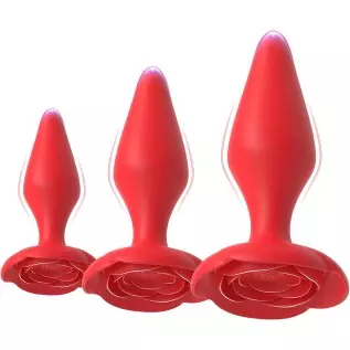 Anal Butt Plug Rose Sex Toy for Women, Pack of 3 Silicone Anal Trainer Prostate Adult Toys for Couple (Red)