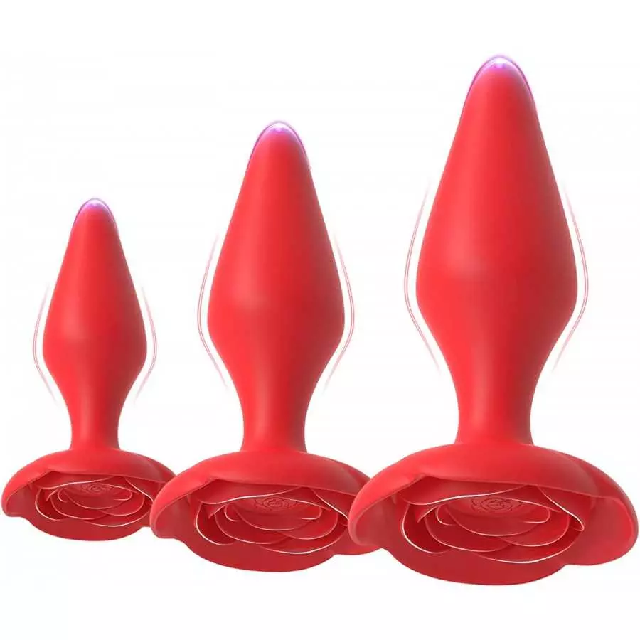 Anal Butt Plug Rose Sex Toy for Women, Pack of 3 Silicone Anal Trainer Prostate Adult Toys for Couple (Red) Anal Butt Plug Rose Sex Toy for Women, Pack of 3 Silicone Anal Trainer Prostate Adult Toys for Couple (Red)