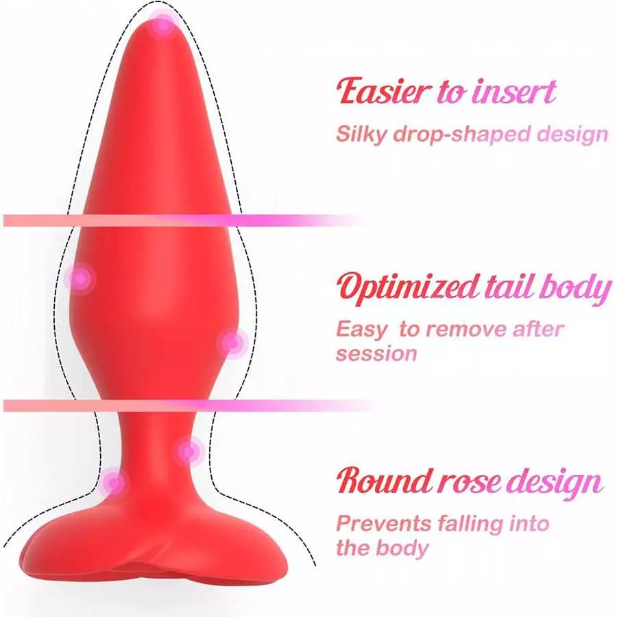 Anal Butt Plug Rose Sex Toy for Women, Pack of 3 Silicone Anal Trainer Prostate Adult Toys for Couple (Red)