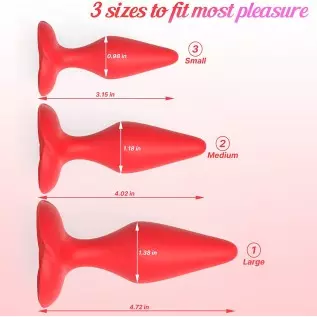 Anal Butt Plug Rose Sex Toy for Women, Pack of 3 Silicone Anal Trainer Prostate Adult Toys for Couple (Red)