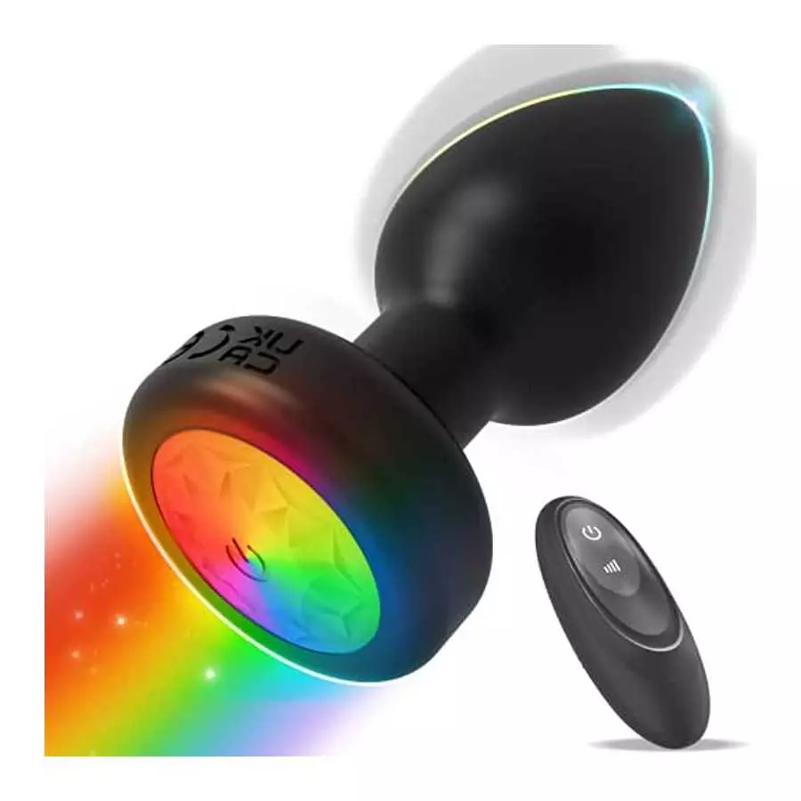 Light Up Anal Vibrator Prostate Massager with 7 Vibration Modes, LED Light G-spot Anal Plug Silicone Rechargeable with Remote Co