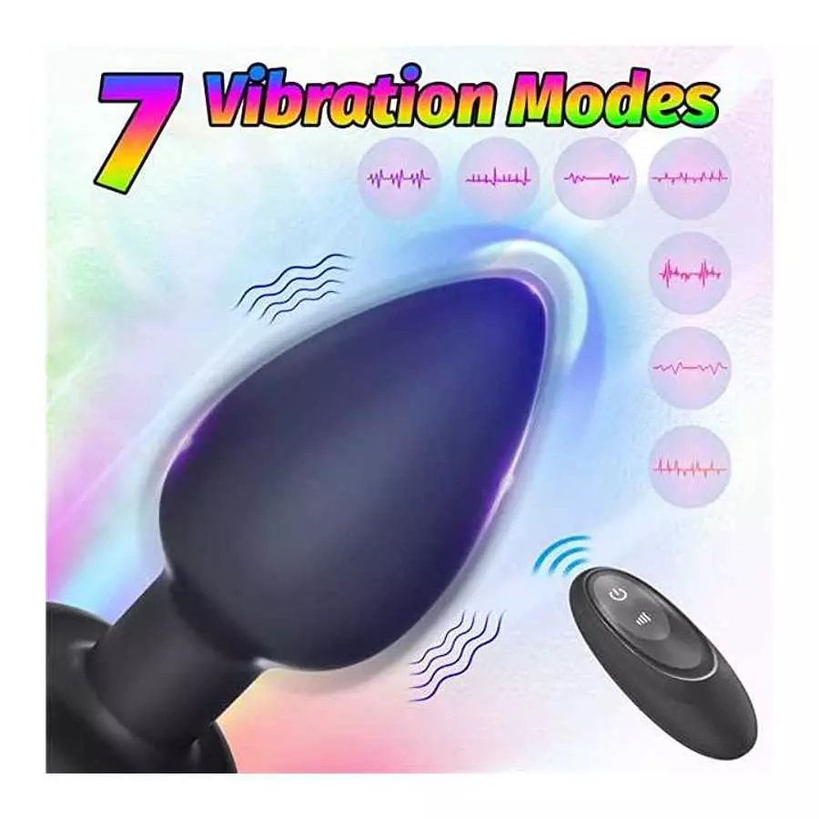 Light Up Anal Vibrator Prostate Massager with 7 Vibration Modes, LED Light G-spot Anal Plug Silicone Rechargeable with Remote Co