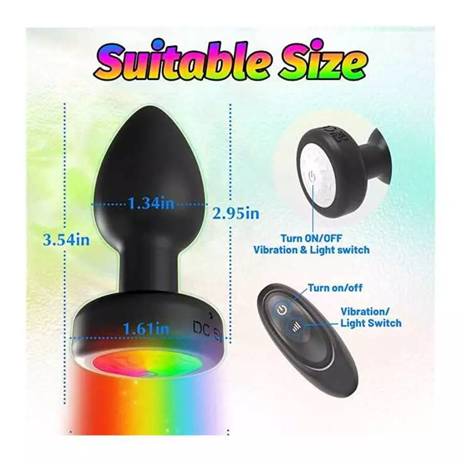 Light Up Anal Vibrator Prostate Massager with 7 Vibration Modes, LED Light G-spot Anal Plug Silicone Rechargeable with Remote Co