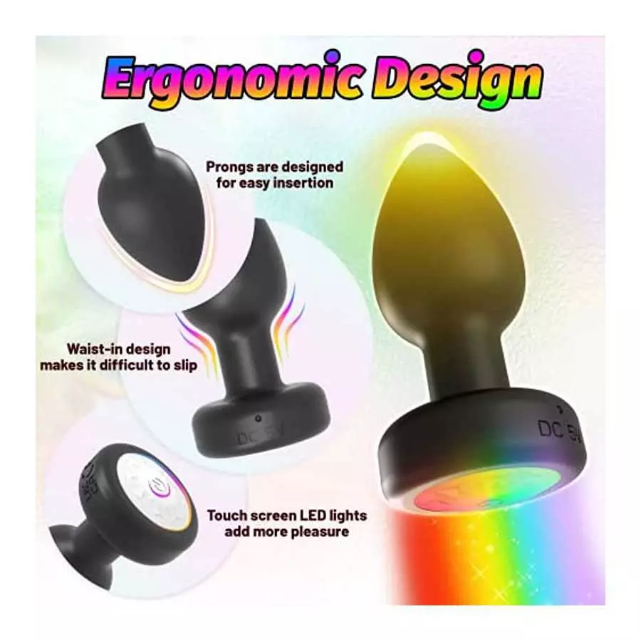 Light Up Anal Vibrator Prostate Massager with 7 Vibration Modes, LED Light G-spot Anal Plug Silicone Rechargeable with Remote Co