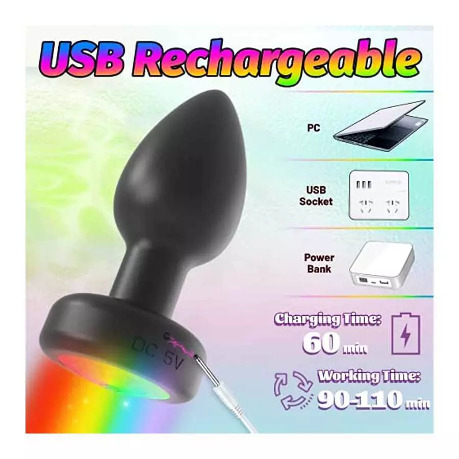 Light Up Anal Vibrator Prostate Massager with 7 Vibration Modes, LED Light G-spot Anal Plug Silicone Rechargeable with Remote Co