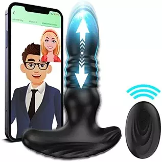 Thrusting Anal Vibrator Prostate Massager for Men Women, Telescopic Vibrating Anal Plug Prostate Stimulator Toys with 9 Modes, D