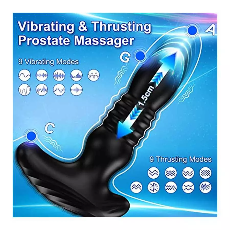 Thrusting Anal Vibrator Prostate Massager for Men Women, Telescopic Vibrating Anal Plug Prostate Stimulator Toys with 9 Modes, D
