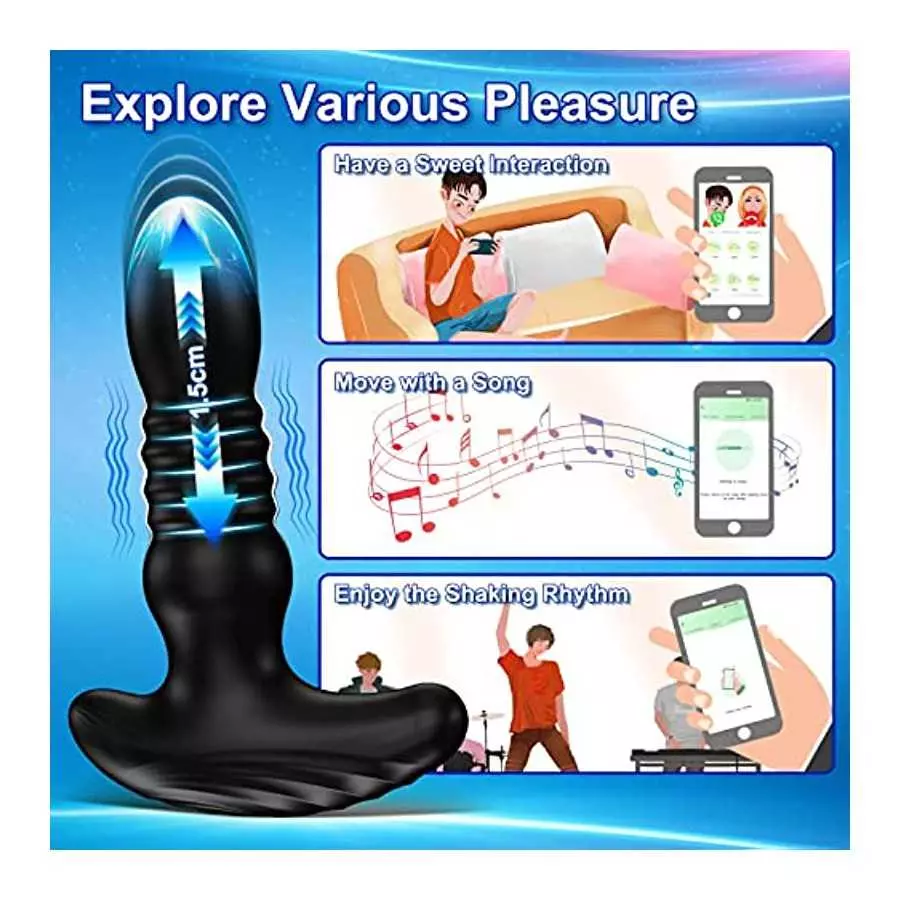 Thrusting Anal Vibrator Prostate Massager for Men Women, Telescopic Vibrating Anal Plug Prostate Stimulator Toys with 9 Modes, D
