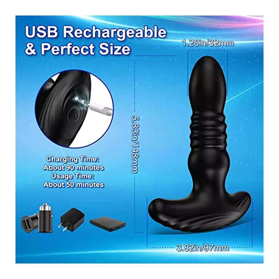 Thrusting Anal Vibrator Prostate Massager for Men Women, Telescopic Vibrating Anal Plug Prostate Stimulator Toys with 9 Modes, D