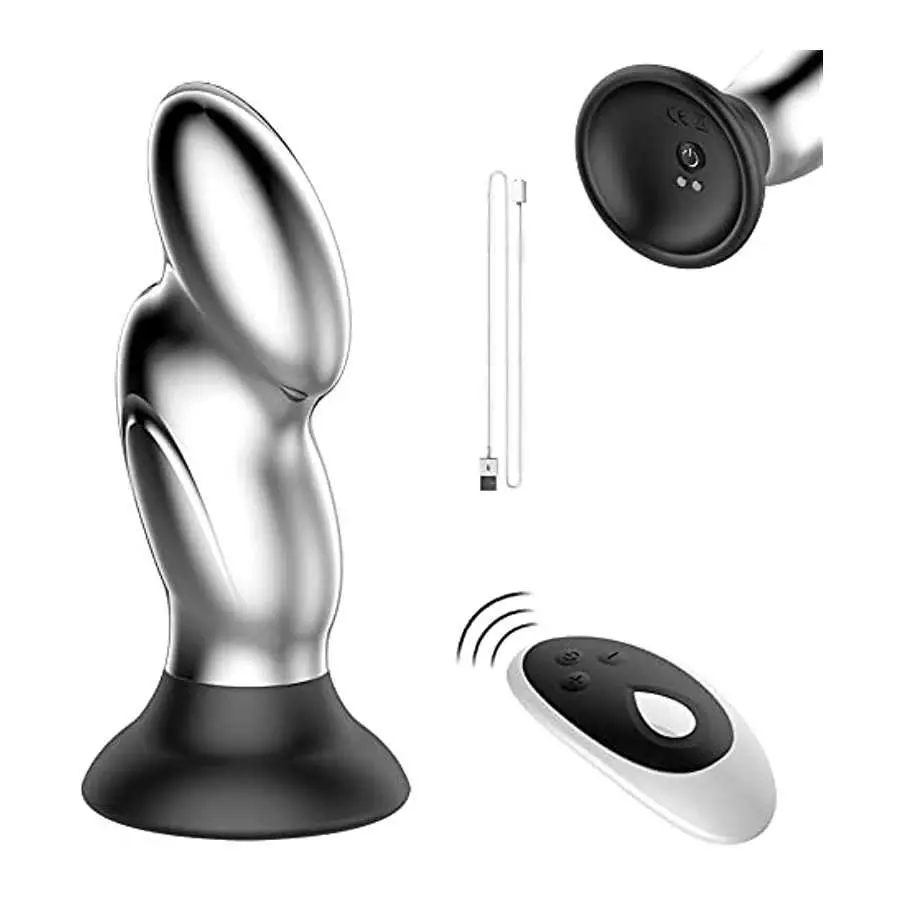 G-spot Anal Plug Metal Vibrator, Vibrating Prostate Massager Dildo with Suction Cup for Hands-Free, Remote Control 10 Vibrations G-spot Anal Plug Metal Vibrator, Vibrating Prostate Massager Dildo with Suction Cup for Hands-Free, Remote Control 10 Vibrations