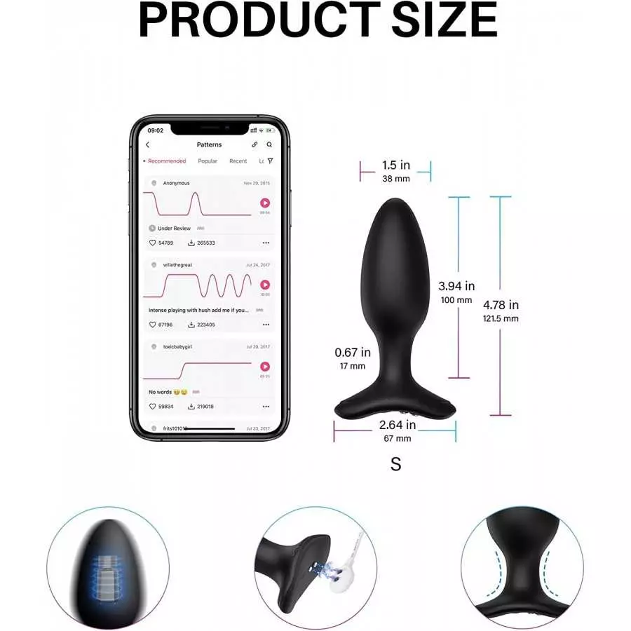 LOVENSE Hush 2 Butt Plug 1.0", Silicone Anal Vibrating Ball for Men, Big Plug Vibration Machine for Women and Couples, Anal Plug
