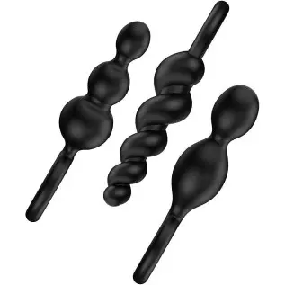 Satisfyer Anal Plugs 3 Piece Set - Butt Plug, Anal Dildo, 3 Different Structures, Soft Silicone, Increasing Diameter, Retaining 