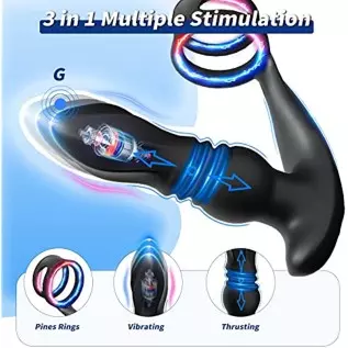 Male Vibrating Prostate Massager Thrusting Anal Vibrator Adult Sex Toys with Dual Cock Rings Remote Control Prostate Stimulor To