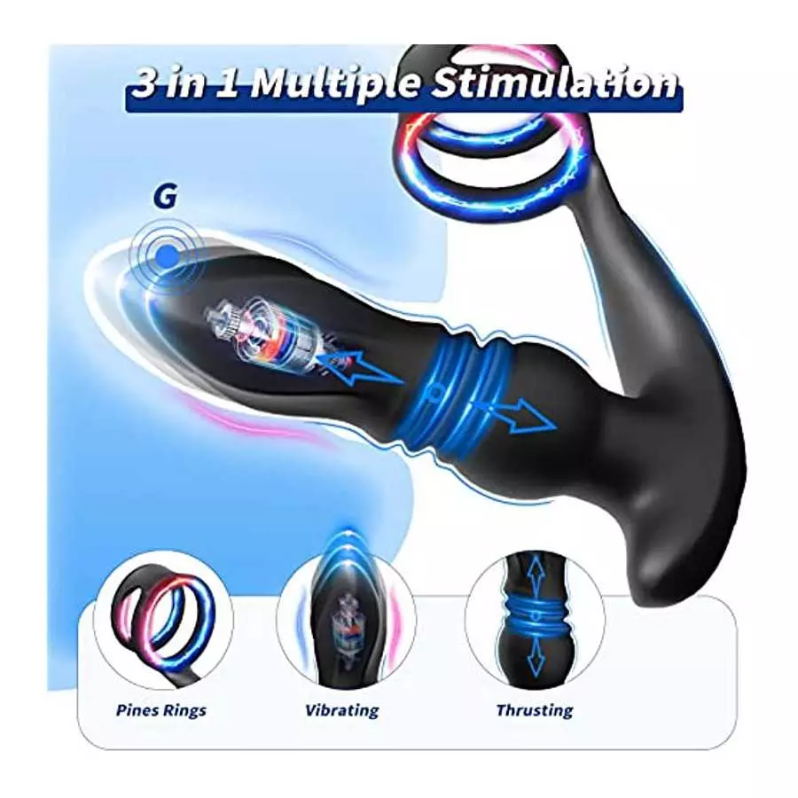 Male Vibrating Prostate Massager Thrusting Anal Vibrator Adult Sex Toys with Dual Cock Rings Remote Control Prostate Stimulor To