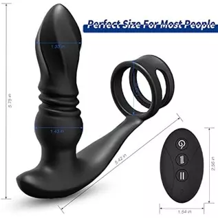 Male Vibrating Prostate Massager Thrusting Anal Vibrator Adult Sex Toys with Dual Cock Rings Remote Control Prostate Stimulor To