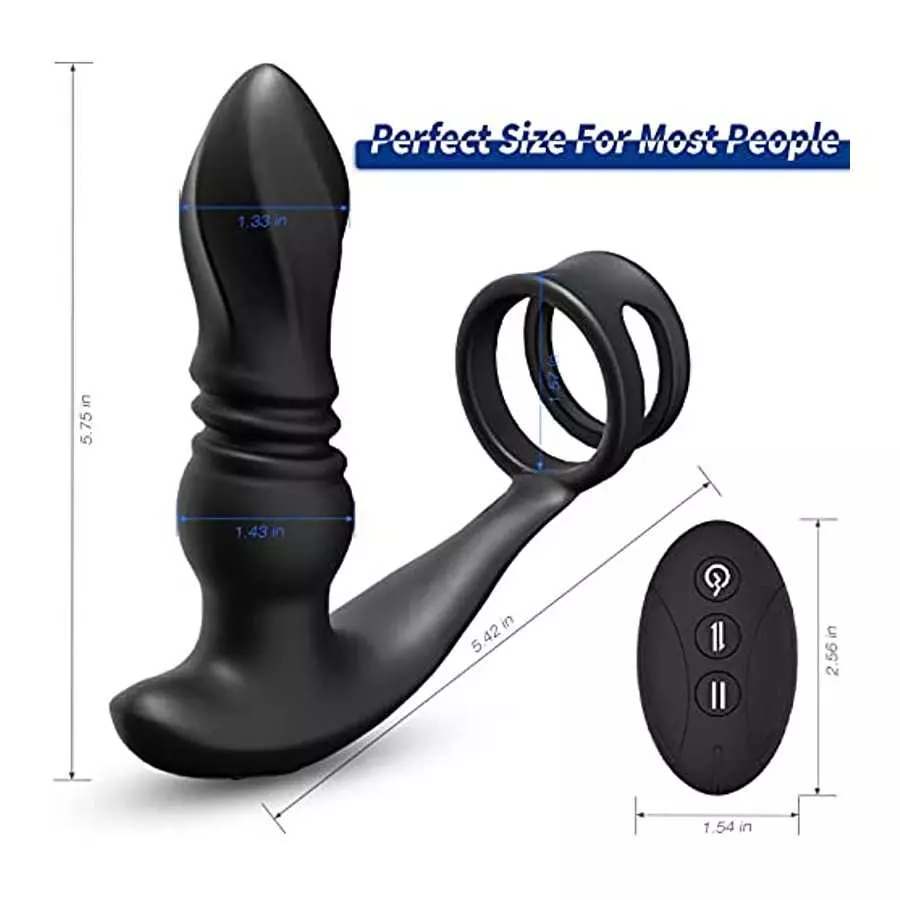 Male Vibrating Prostate Massager Thrusting Anal Vibrator Adult Sex Toys with Dual Cock Rings Remote Control Prostate Stimulor To
