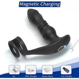 Male Vibrating Prostate Massager Thrusting Anal Vibrator Adult Sex Toys with Dual Cock Rings Remote Control Prostate Stimulor To