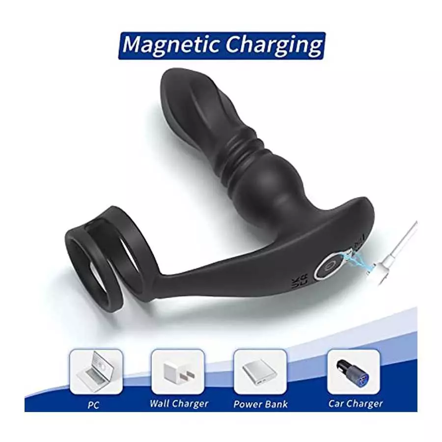 Male Vibrating Prostate Massager Thrusting Anal Vibrator Adult Sex Toys with Dual Cock Rings Remote Control Prostate Stimulor To