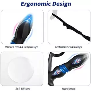 Male Vibrating Prostate Massager Thrusting Anal Vibrator Adult Sex Toys with Dual Cock Rings Remote Control Prostate Stimulor To
