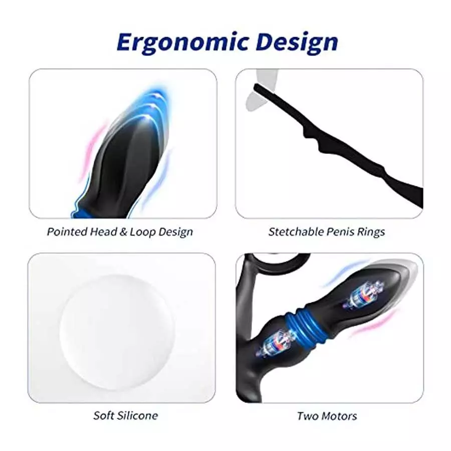 Male Vibrating Prostate Massager Thrusting Anal Vibrator Adult Sex Toys with Dual Cock Rings Remote Control Prostate Stimulor To