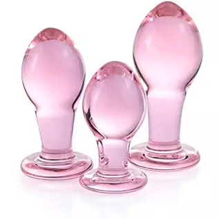 Glass Butt Plug Big, Medium and Small Three-Piece Butt Training Set Sex Slave Abuse Sex Toys Men and Women Combination Pink