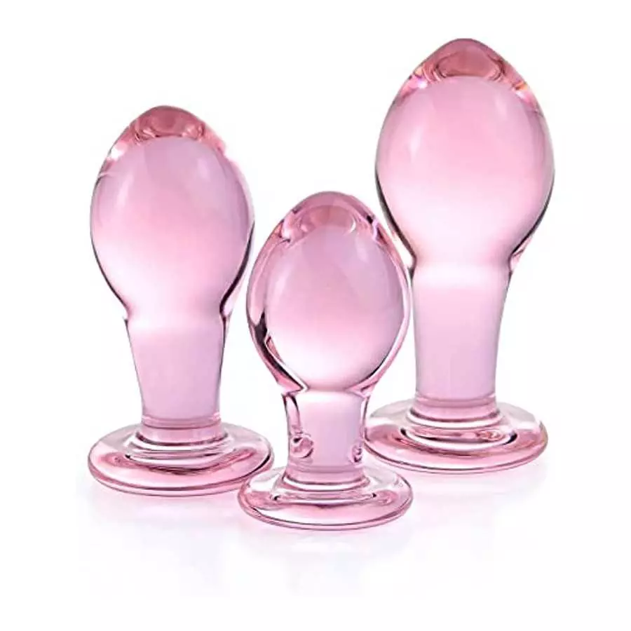 Glass Butt Plug Big, Medium and Small Three-Piece Butt Training Set Sex Slave Abuse Sex Toys Men and Women Combination Pink Glass Butt Plug Big, Medium and Small Three-Piece Butt Training Set Sex Slave Abuse Sex Toys Men and Women Combination Pink