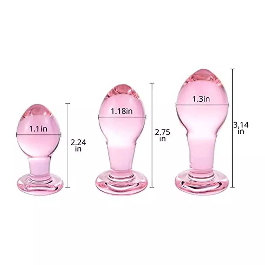 Glass Butt Plug Big, Medium and Small Three-Piece Butt Training Set Sex Slave Abuse Sex Toys Men and Women Combination Pink