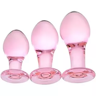 Glass Butt Plug Big, Medium and Small Three-Piece Butt Training Set Sex Slave Abuse Sex Toys Men and Women Combination Pink Glass Butt Plug Big, Medium and Small Three-Piece Butt Training Set Sex Slave Abuse Sex Toys Men and Women Combination Pink