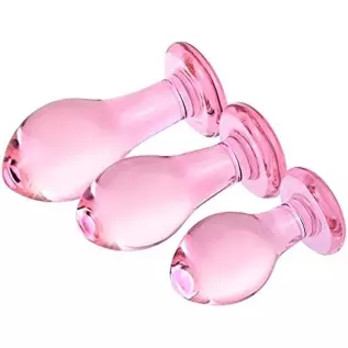 Glass Butt Plug Big, Medium and Small Three-Piece Butt Training Set Sex Slave Abuse Sex Toys Men and Women Combination Pink Glass Butt Plug Big, Medium and Small Three-Piece Butt Training Set Sex Slave Abuse Sex Toys Men and Women Combination Pink
