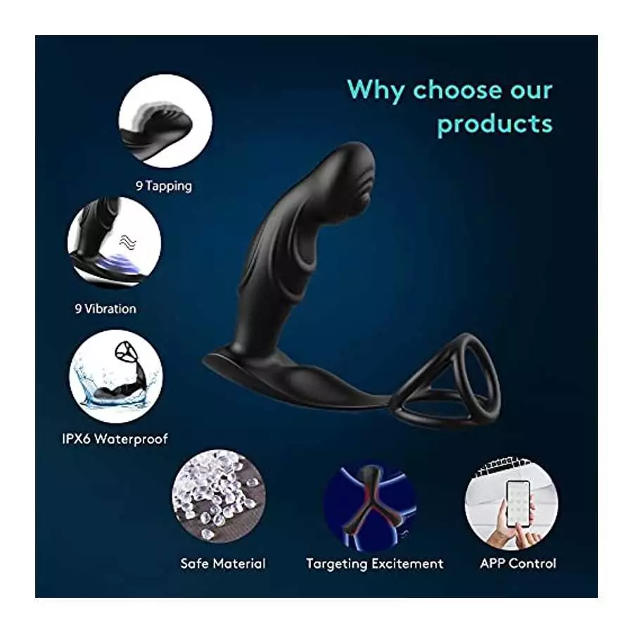 Prostate Massager Anal Vibrator with Cock Ring Anal Toy Plug Sex Toys APP Control 9 Vibration and Tapping Butt Plug G Spot Vibra