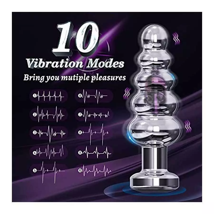 Vibrating Anal Vibrator Metal Anal Plug, Anal Beads Stimulator with 10 Vibration Modes Prostate Massager Graduated Design Remote